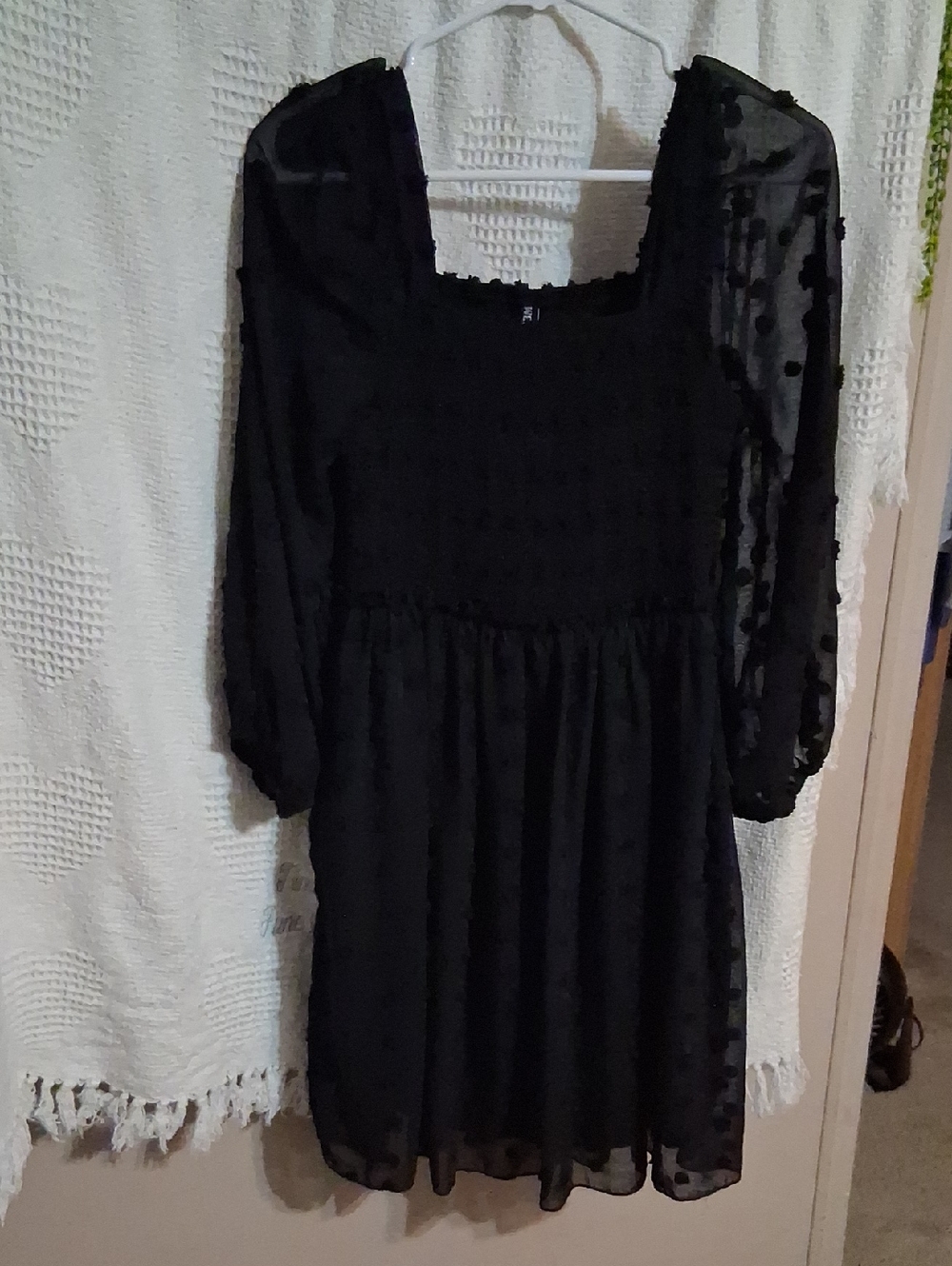 Smoked Bust With Sheer Sleeves Black Dress